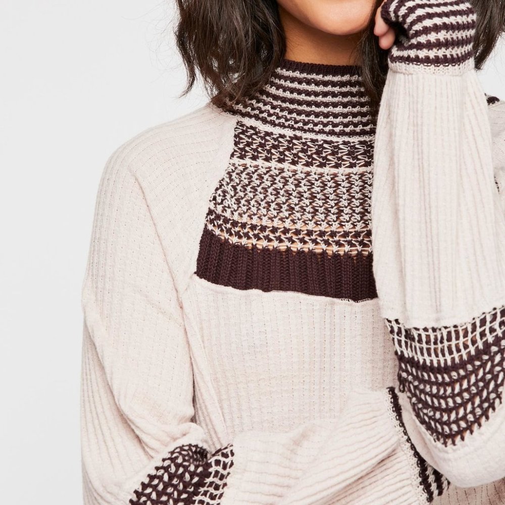 Free People Snow Day Thermal Tunic Top Knitted Sleeves